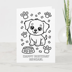 DIY colouring folded puppy birthday card