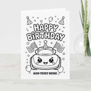 DIY colouring folded race car birthday card