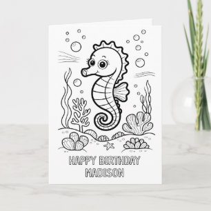 DIY colouring folded seahorse birthday card
