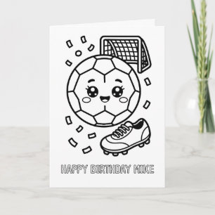 DIY colouring folded soccer birthday card