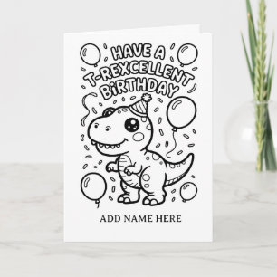 DIY colouring folded t-rex birthday card