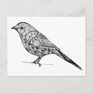 DIY colouring in bird line-art pattern Postcard