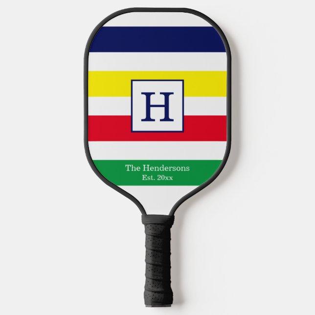 DIY Colours 4 Stripe Red Blue Yellow Green White Pickleball Paddle (Front)