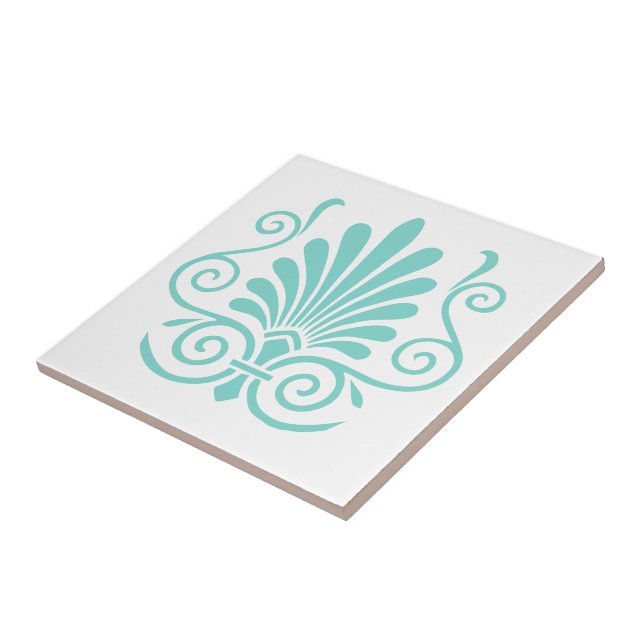 DIY Colours Art Deco Arabesque Plume Turq on White Tile (Side)