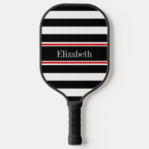 DIY Colours Blac Stripes Black Red Ribbon Wht BG S Pickleball Paddle
