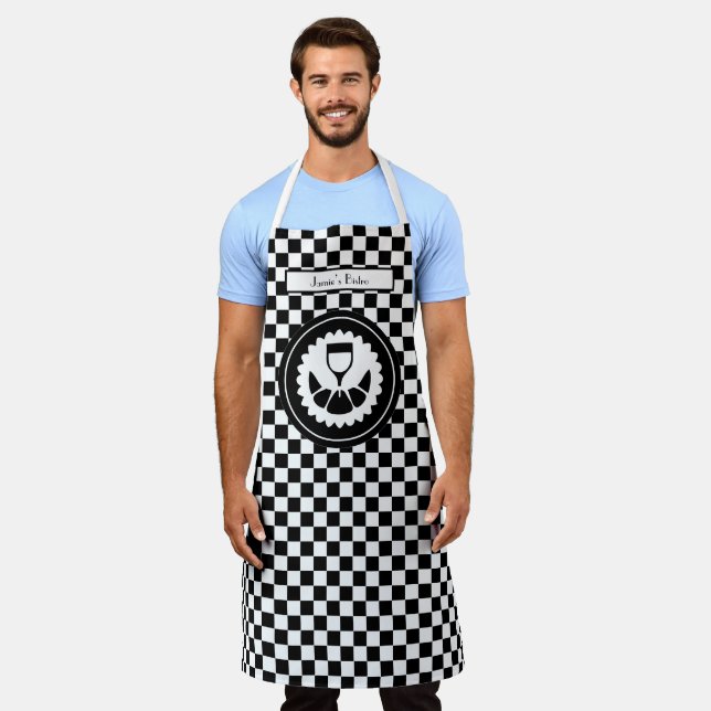 DIY Colours Black White Chequerboard Croissant Win Apron (Worn)