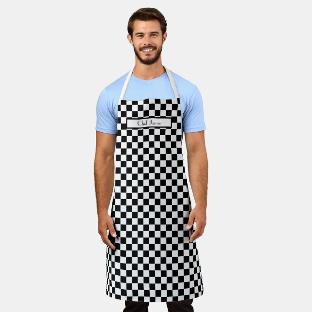 DIY Colours Black White Chequerboard Pattern  Apron (Worn)