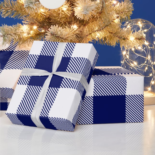 DIY Colours Buffalo Plaid Tartan LG SV Blue White Wrapping Paper (Holidays)