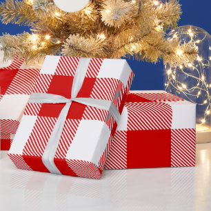 DIY Colours Buffalo Plaid Tartan LG SV Red White Wrapping Paper