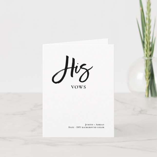 DIY Colours Chic Handwriten Script His Vows Card (Front)