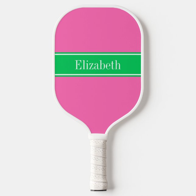 DIY Colours Emerald Green Ribbon Hot Pink BG S Pickleball Paddle (Front)