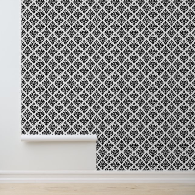 DIY Colours Floral Damask #3 Black White Wallpaper (Application)