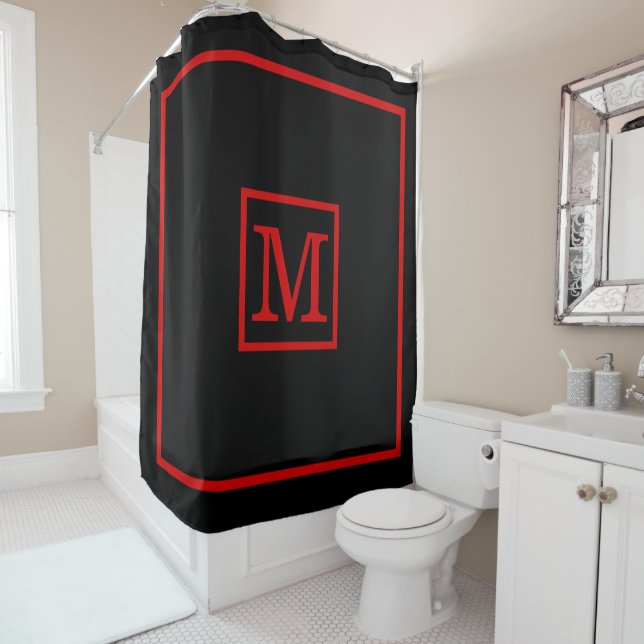 DIY Colours Framed LG Initial Monogram Black Red Shower Curtain (In Situ)