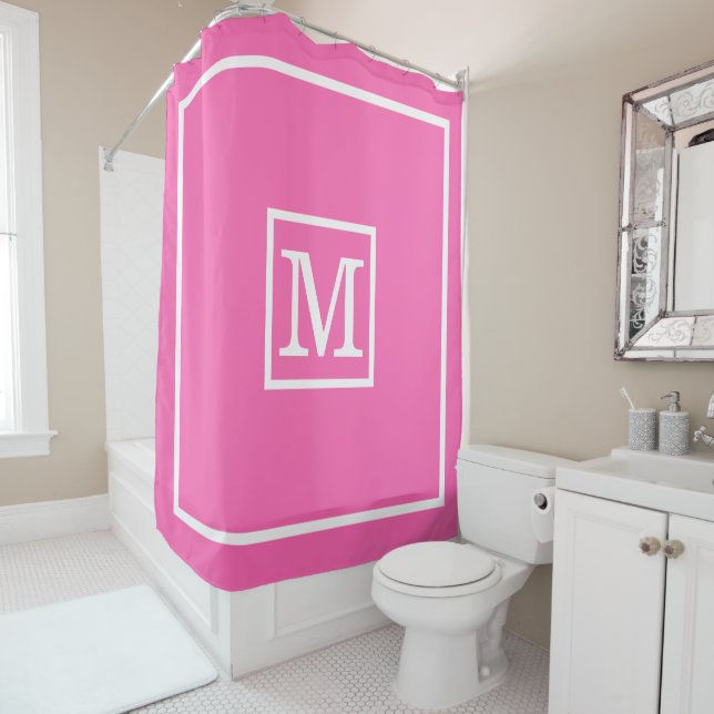 DIY Colours Framed LG Initial Monogram Hot Pk Whit Shower Curtain (In Situ)