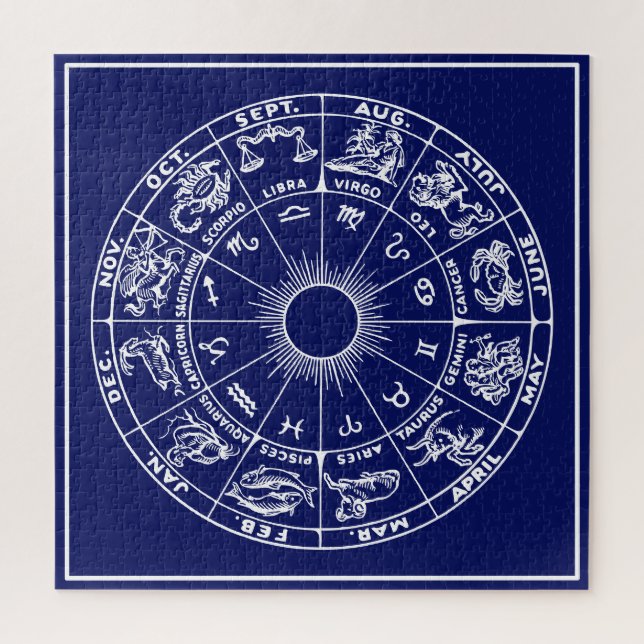 DIY Colours Framed Zodiac Chart #1 - White on Blue Jigsaw Puzzle (Vertical)