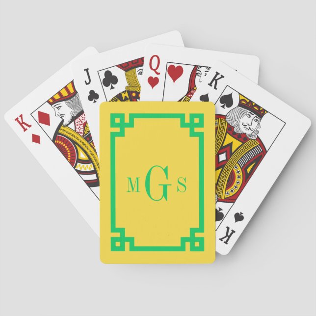 DIY Colours Greek Key #2 Frame Monogram Yello Gree Playing Cards (Back)