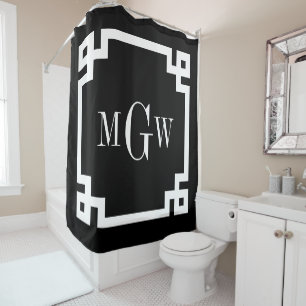 DIY Colours Greek Key #2 Framed 3I Monogm White Bl Shower Curtain