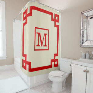 DIY Colours Greek Key #2 Framed Monogm Red Beige S Shower Curtain