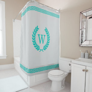 DIY Colours Greek Key S Laurel Monogm Teal Grey S Shower Curtain