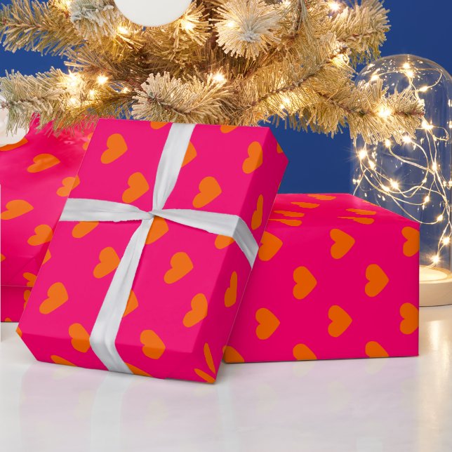 DIY Colours Hearts Pattern Raspberry Orange Wrapping Paper (Holidays)