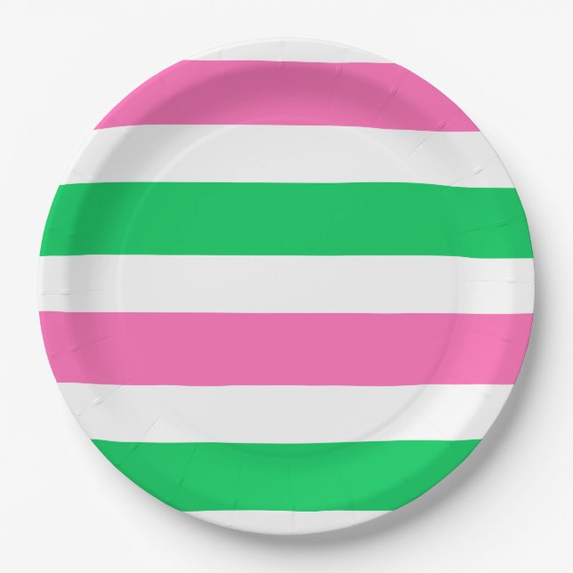 DIY Colours Hot Pink Emerald Green White Stripe Paper Plate (Front)
