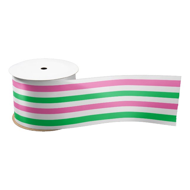 DIY Colours Hot Pink Emerald Green White Stripe Satin Ribbon (Spool)