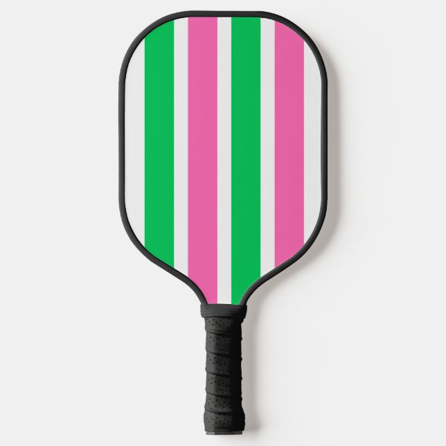 DIY Colours Hot Pink Emerald Green White Stripe V Pickleball Paddle (Front)