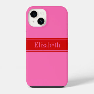 DIY Colours Hot Pink, Red Ribbon Name Monogram S iPhone 14 Case