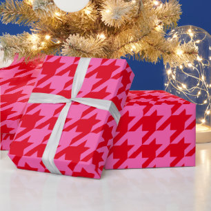DIY Colours Houndstooth Plaid SV Red Hot Pink Wrapping Paper