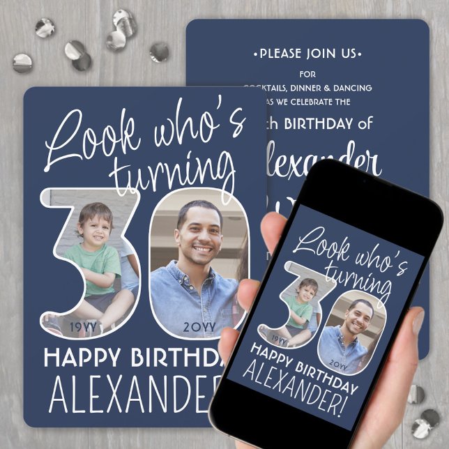 DIY Colours • Look Who's 30 Birthday Party 2 Photo Invitation (Creator Uploaded)