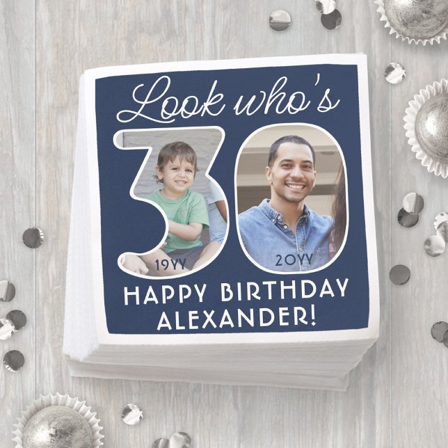 DIY Colours • Look Who's 30 Birthday Party 2 Photo Napkin (Creator Uploaded)