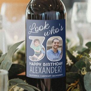 DIY Colours • Look Who's 30 Birthday Party 2 Photo Wine Label