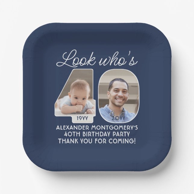 DIY Colours • Look Who's 40 Birthday Party 2 Photo Paper Plate (Front)