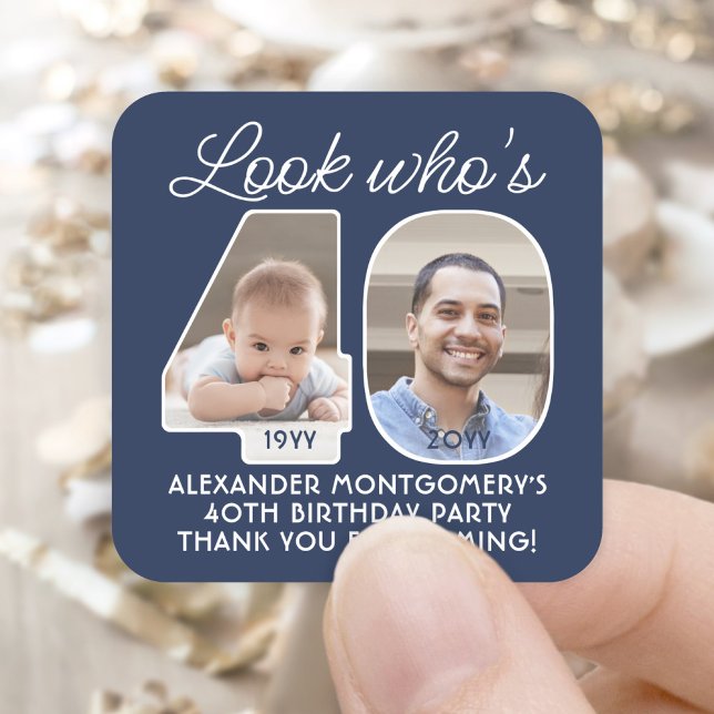 DIY Colours • Look Who's 40 Birthday Party 2 Photo Square Sticker (Creator Uploaded)