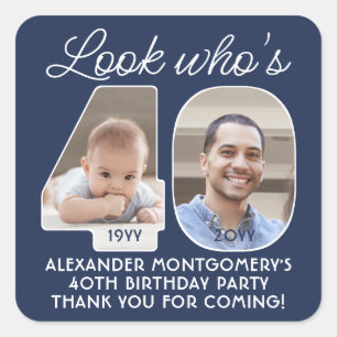 DIY Colours • Look Who's 40 Birthday Party 2 Photo Square Sticker
