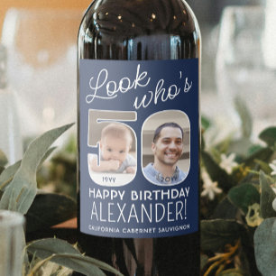 DIY Colours • Look Who's 50 Birthday Party 2 Photo Wine Label