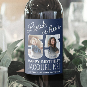 DIY Colours • Look Who's 55 Birthday Party 2 Photo Wine Label