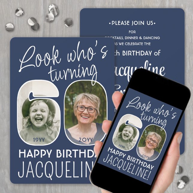 DIY Colours • Look Who's 60 Birthday Party 2 Photo Invitation (Creator Uploaded)