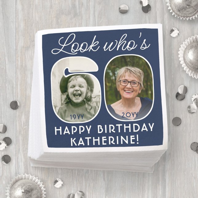 DIY Colours • Look Who's 60 Birthday Party 2 Photo Napkin (Creator Uploaded)