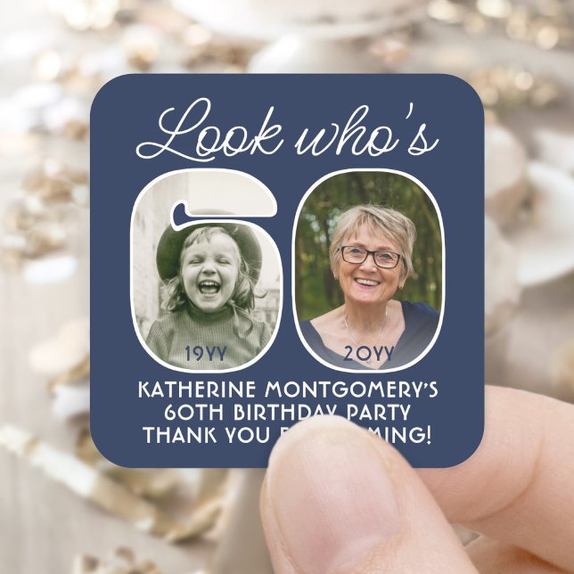 DIY Colours • Look Who's 60 Birthday Party 2 Photo Square Sticker (Creator Uploaded)