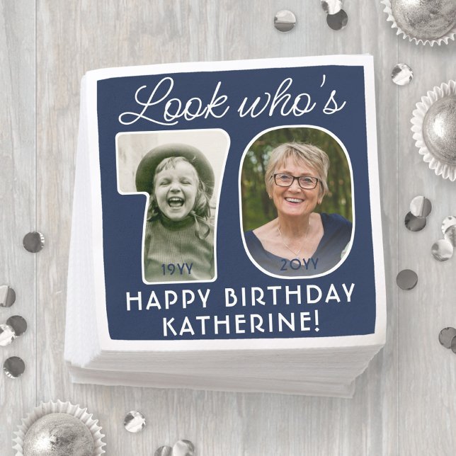 DIY Colours • Look Who's 70 Birthday Party 2 Photo Napkin (Creator Uploaded)