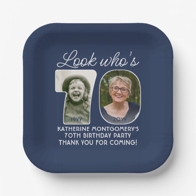 DIY Colours • Look Who's 70 Birthday Party 2 Photo Paper Plate (Front)