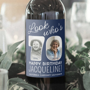 DIY Colours • Look Who's 70 Birthday Party 2 Photo Wine Label