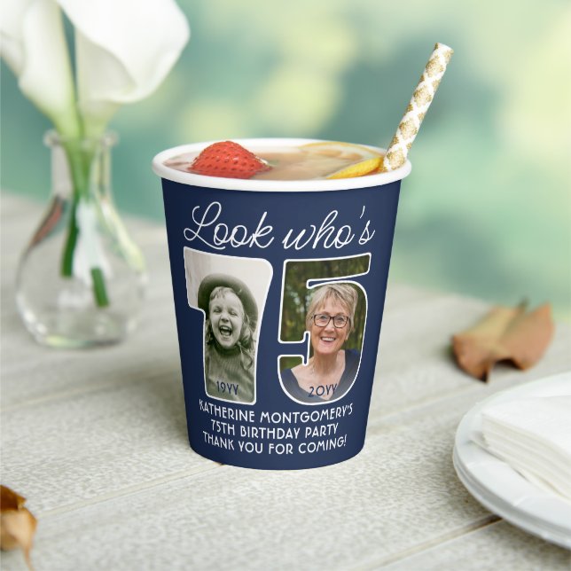 DIY Colours • Look Who's 75 Birthday Party 2 Photo Paper Cups (Insitu)