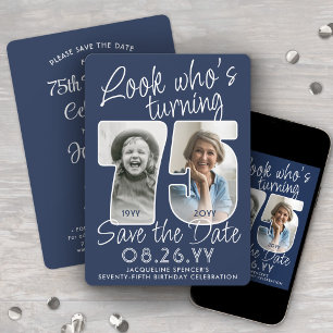 DIY Colours • Look Who's 75 Birthday Party 2 Photo Save The Date