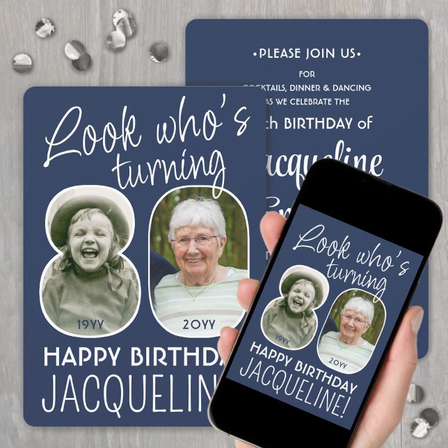 DIY Colours • Look Who's 80 Birthday Party 2 Photo Invitation (Creator Uploaded)
