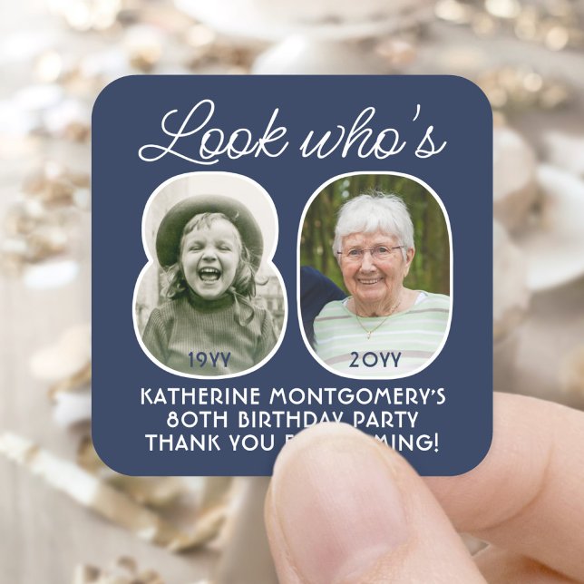 DIY Colours • Look Who's 80 Birthday Party 2 Photo Square Sticker (Creator Uploaded)
