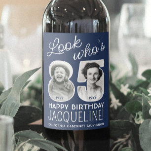 DIY Colours • Look Who's 85 Birthday Party 2 Photo Wine Label