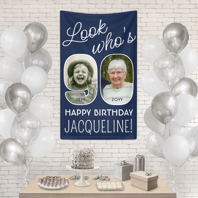 DIY Colours • Look Who's 90 Birthday Party 2 Photo Banner (Creator Uploaded)