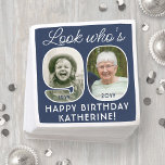 DIY Colours • Look Who's 90 Birthday Party 2 Photo Napkin<br><div class="desc">Look who's 90! Add an elegant personalised touch to 90th birthday party decorations for him or her with stylish custom photo paper napkins. Pictures and wording on this template are simple to customise. The navy blue and white colours for the background, text and number outlines can all be customised by...</div>